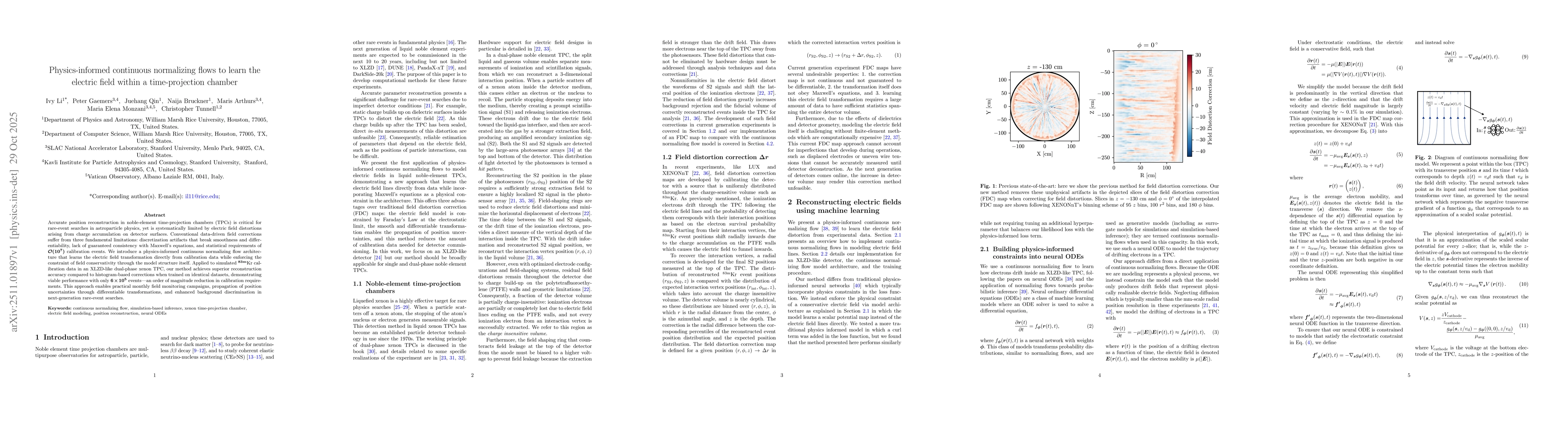 Thumbnail for Physics-informed continuous normalizing flows to learn the electric field within a time-projection chamber