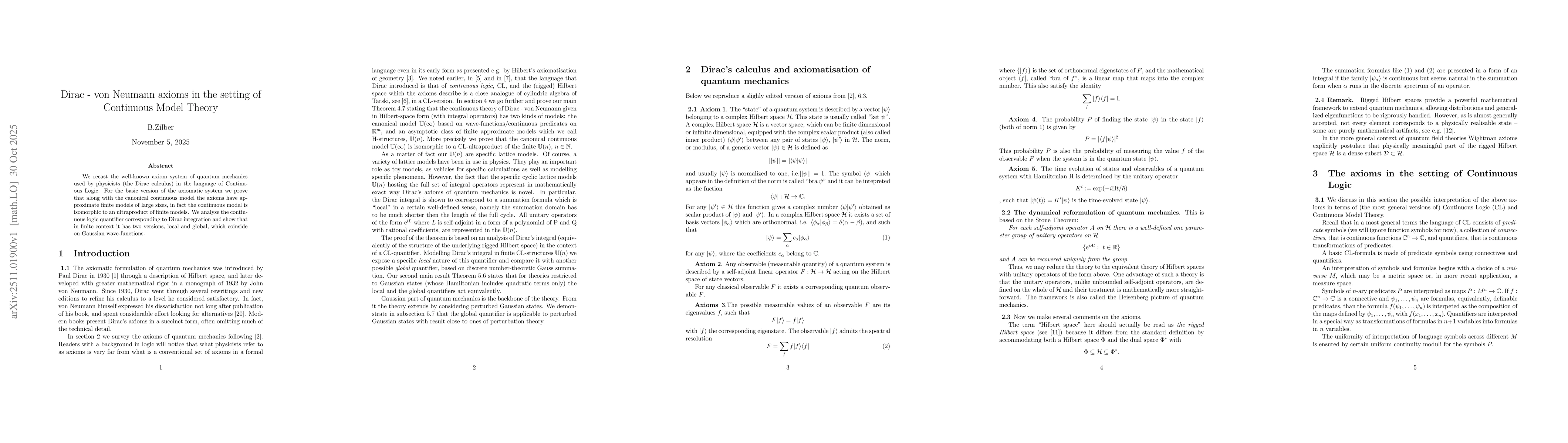 Thumbnail for Dirac - von Neumann axioms in the setting of Continuous Model Theory