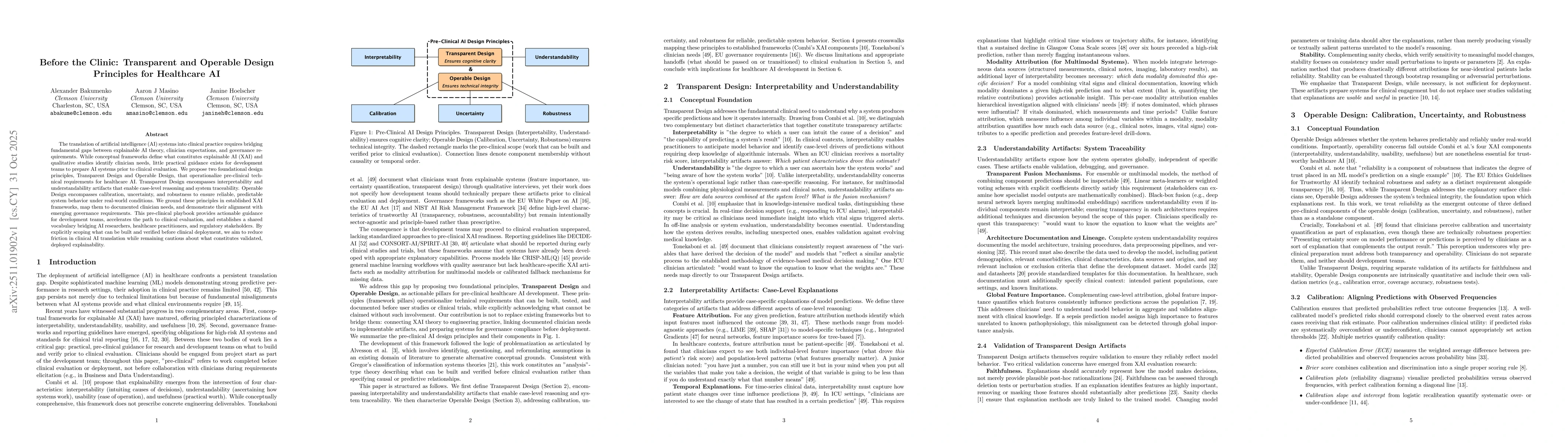 Thumbnail for Before the Clinic: Transparent and Operable Design Principles for Healthcare AI