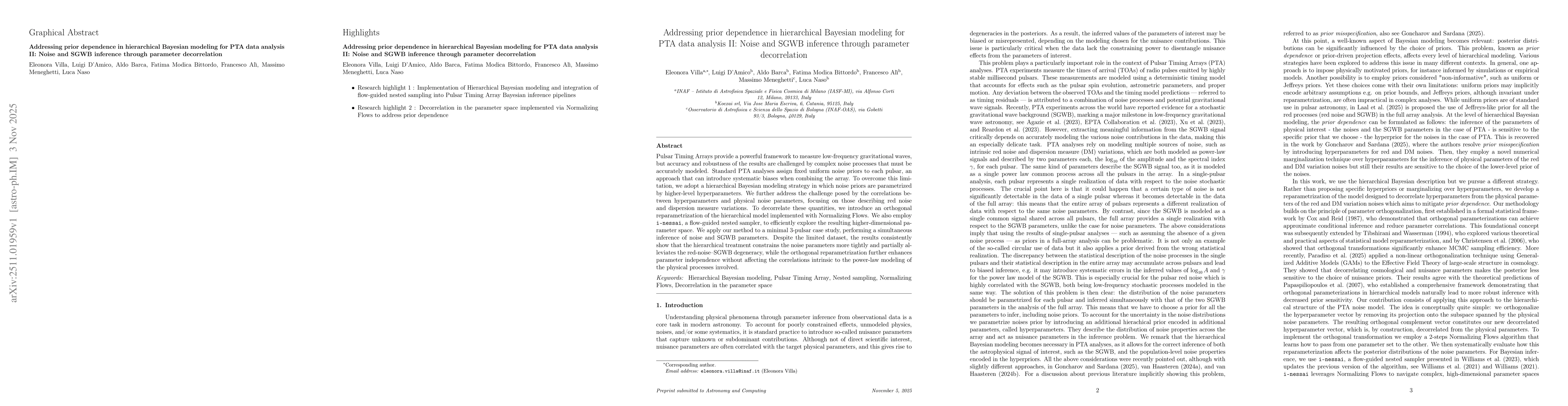 Thumbnail for Addressing prior dependence in hierarchical Bayesian modeling for PTA data analysis II: Noise and SGWB inference through parameter decorrelation