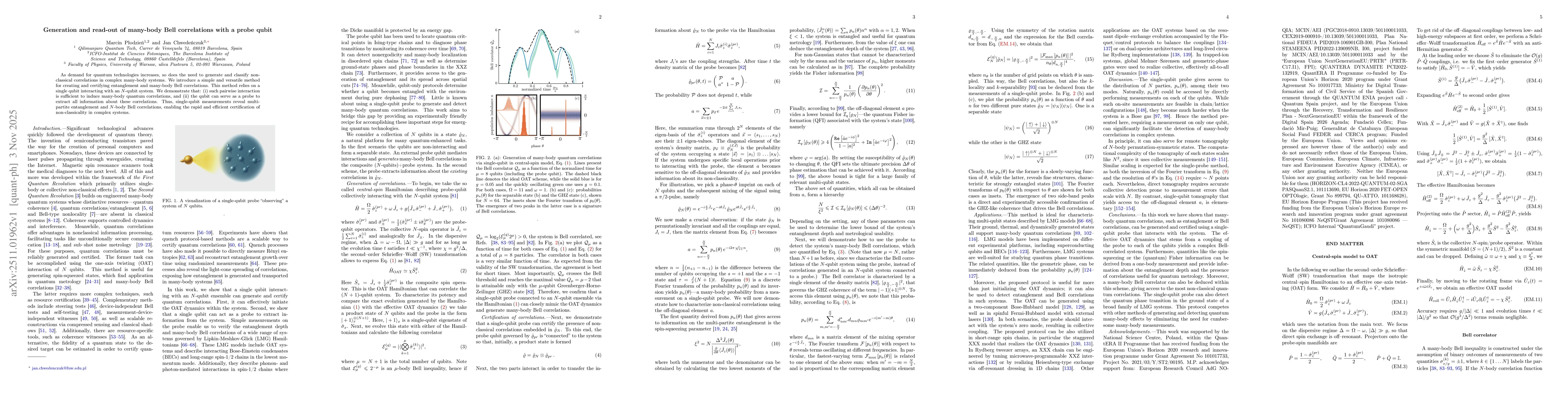 Thumbnail for Generation and read-out of many-body Bell correlations with a probe qubit