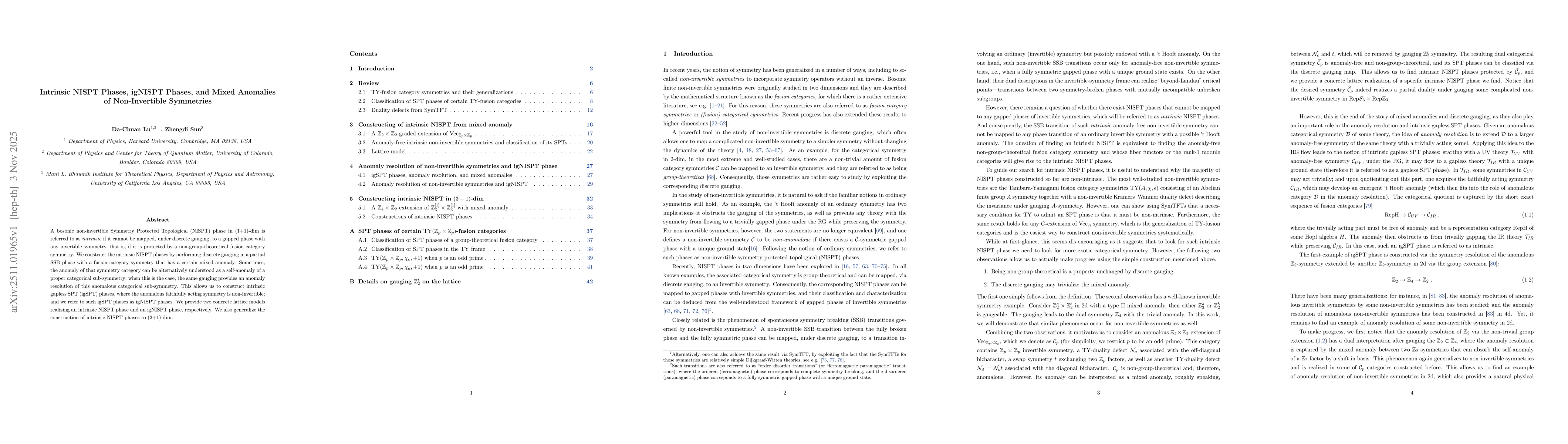 Thumbnail for Intrinsic NISPT Phases, igNISPT Phases, and Mixed Anomalies of Non-Invertible Symmetries
