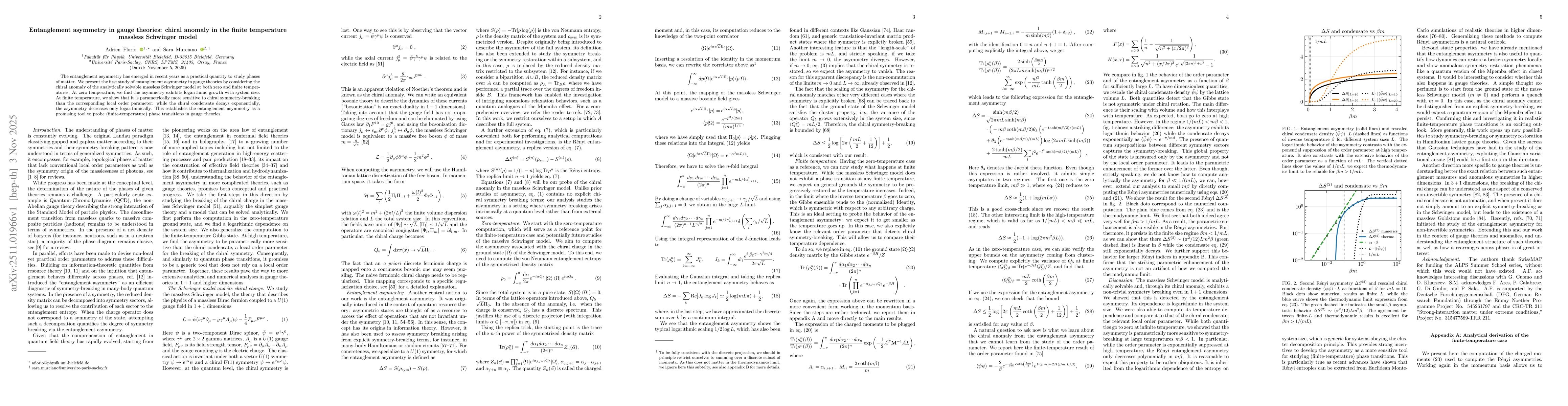 Thumbnail for Entanglement asymmetry in gauge theories: chiral anomaly in the finite temperature massless Schwinger model
