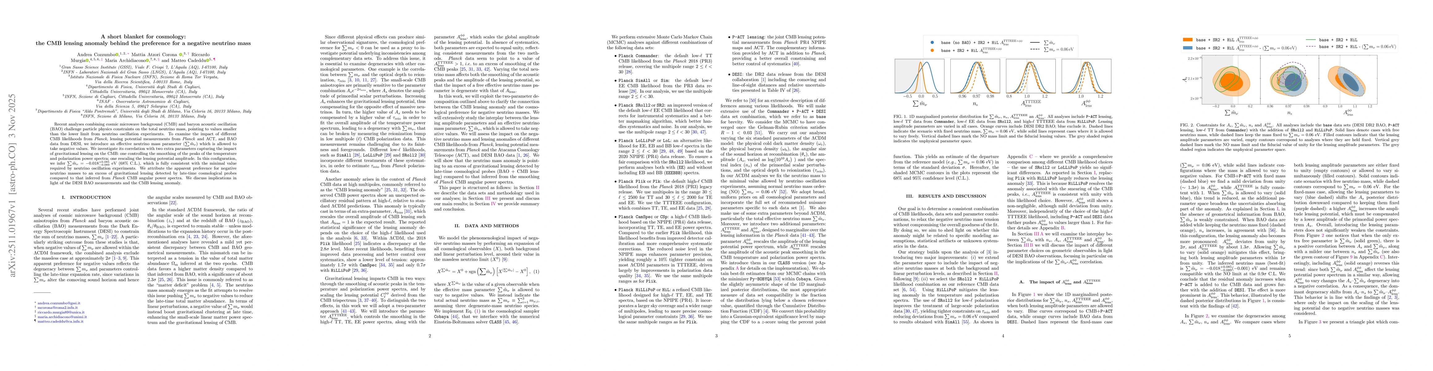 Thumbnail for A short blanket for cosmology: the CMB lensing anomaly behind the preference for a negative neutrino mass