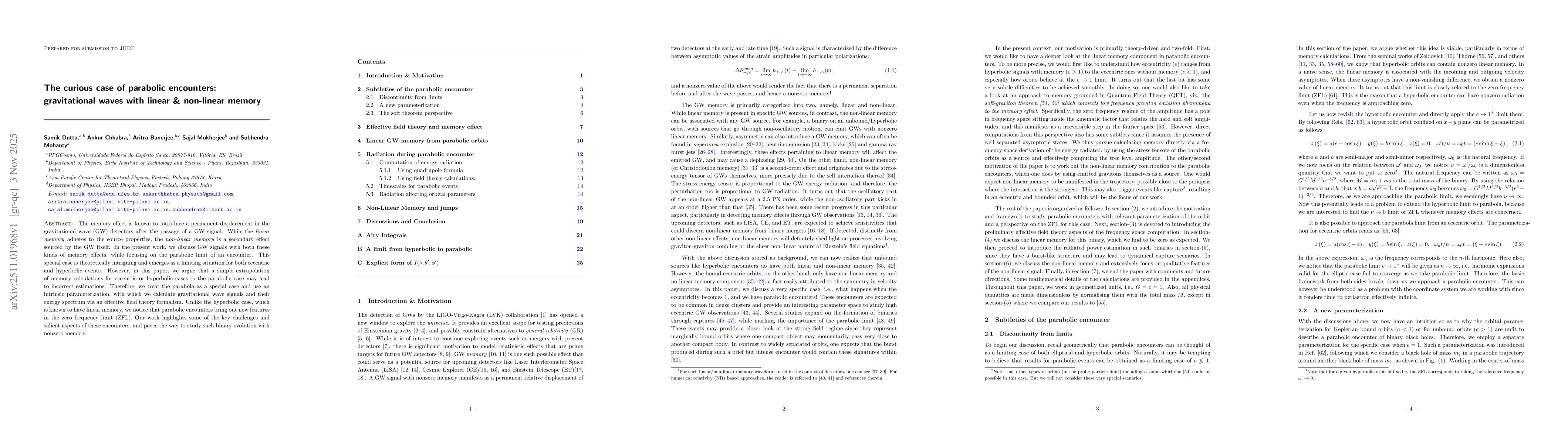 Thumbnail for The curious case of parabolic encounters: gravitational waves with linear & non-linear memory