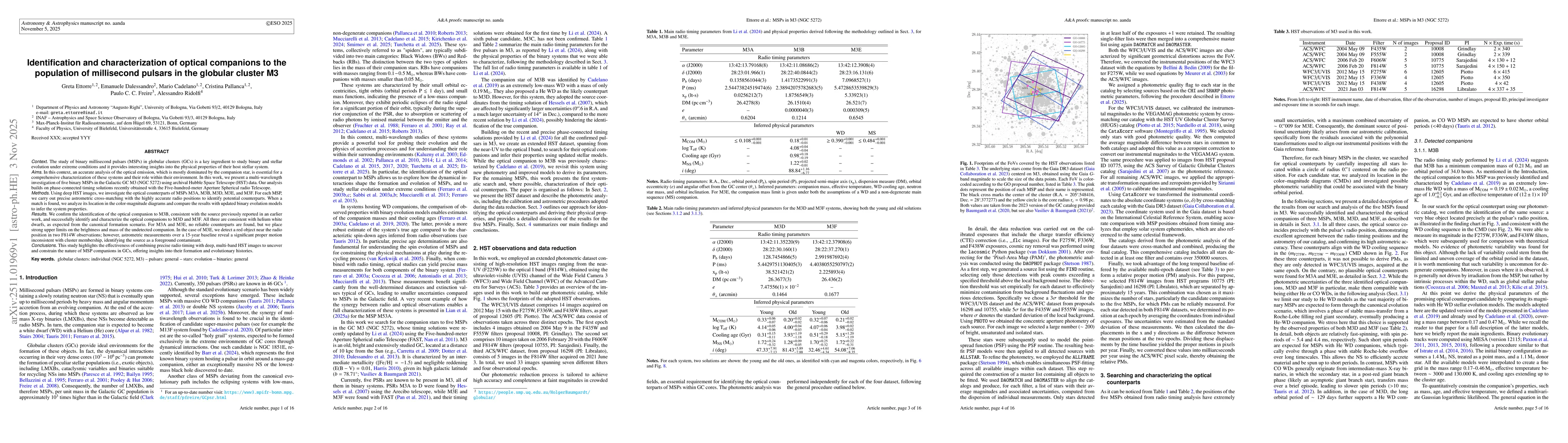 Thumbnail for Identification and characterization of optical companions to the population of millisecond pulsars in the globular cluster M3