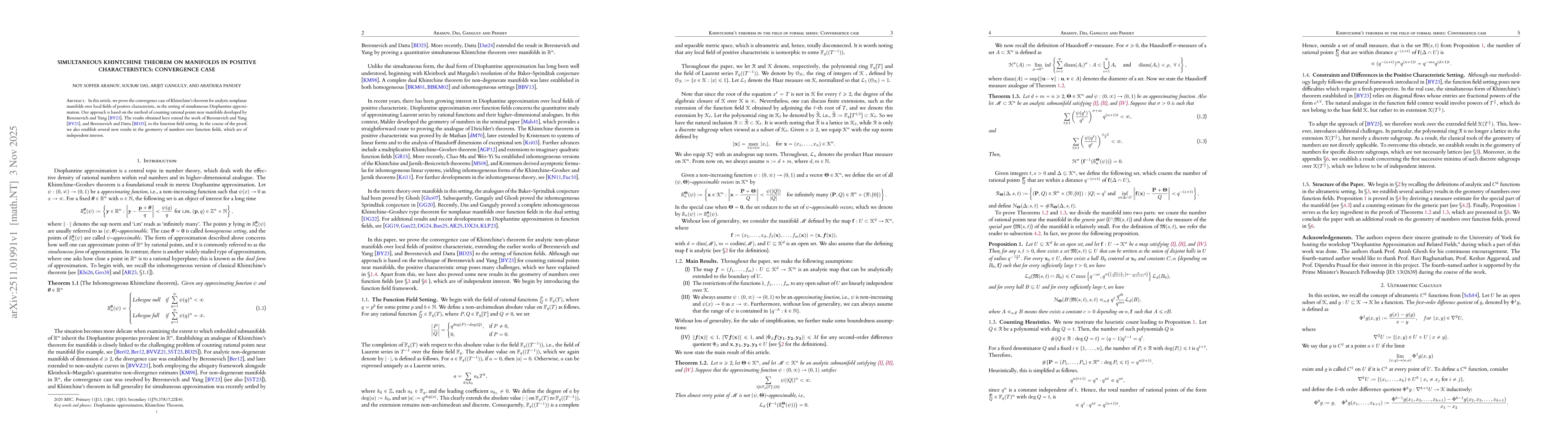 Thumbnail for Simultaneous Khintchine theorem on manifolds in positive characteristics: convergence case