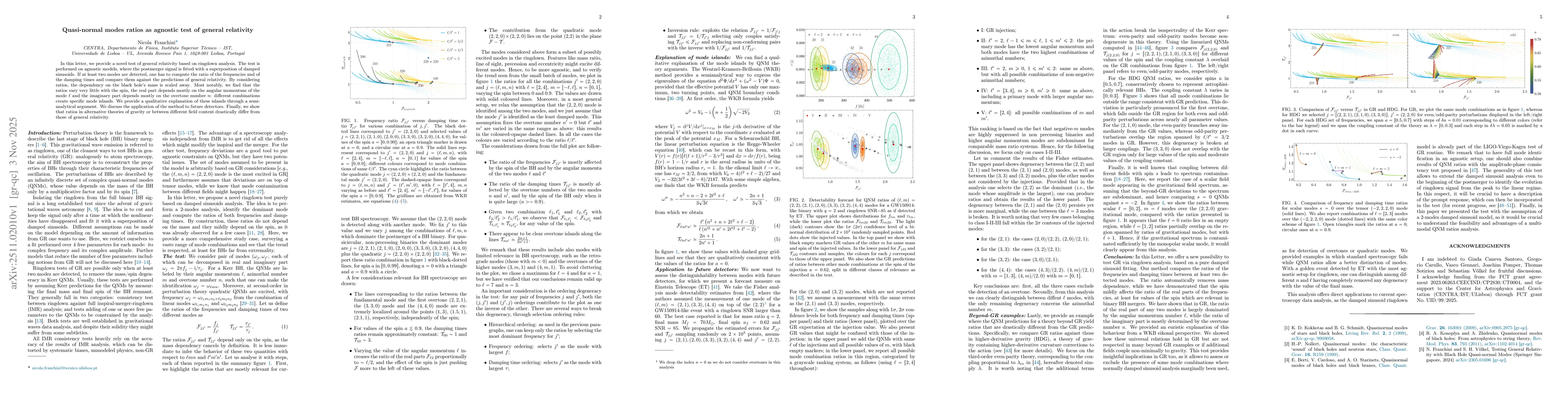 Thumbnail for Quasi-normal modes ratios as agnostic test of general relativity