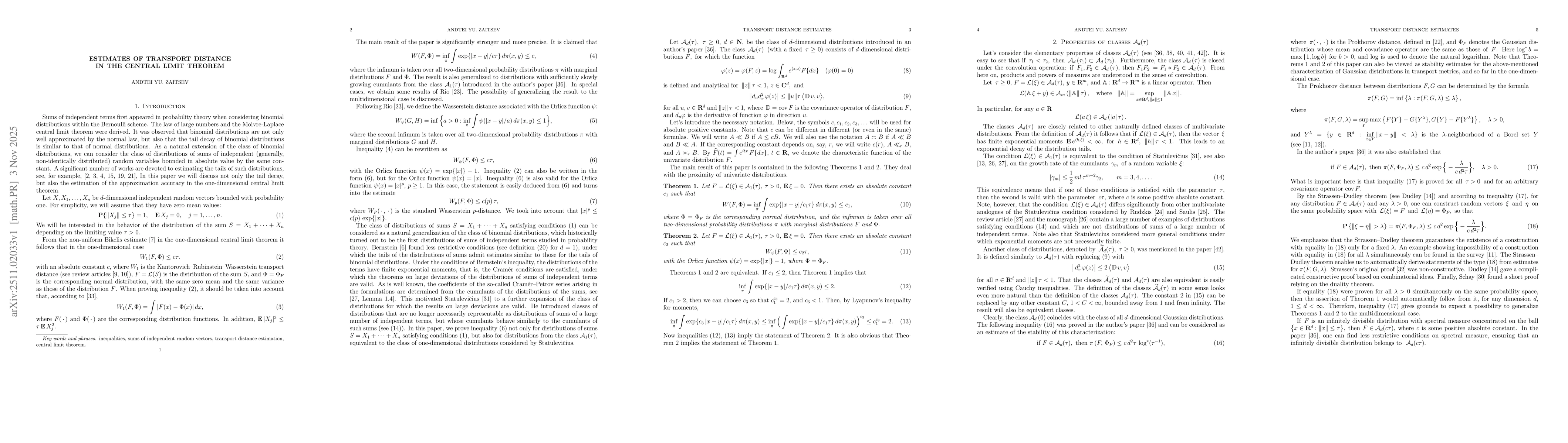 Thumbnail for Estimates of transport distance in the central limit theorem