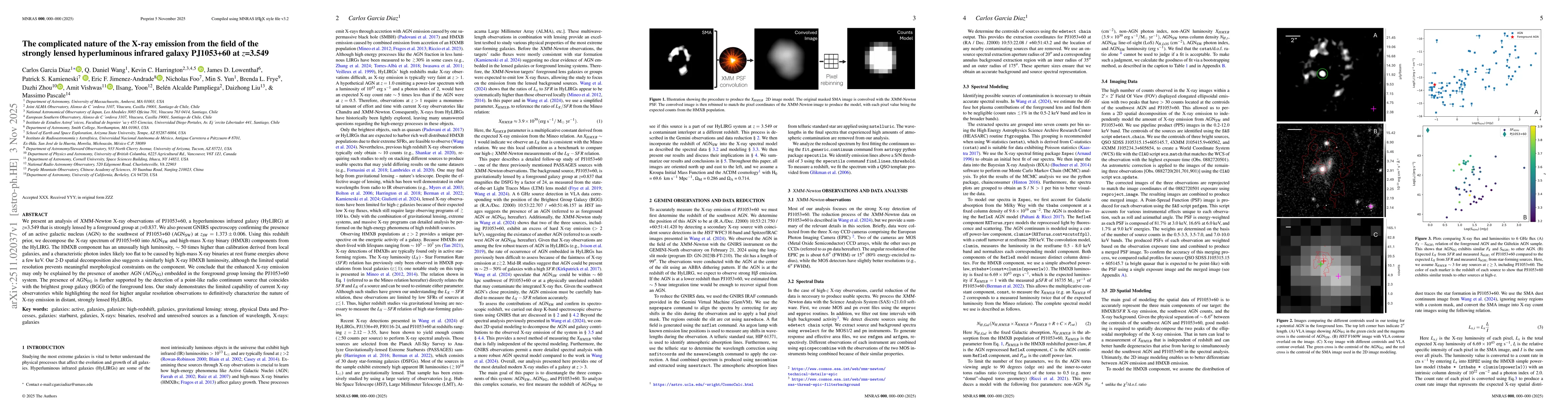 Thumbnail for The complicated nature of the X-ray emission from the field of the strongly lensed hyperluminous infrared galaxy PJ1053+60 at z=3.549