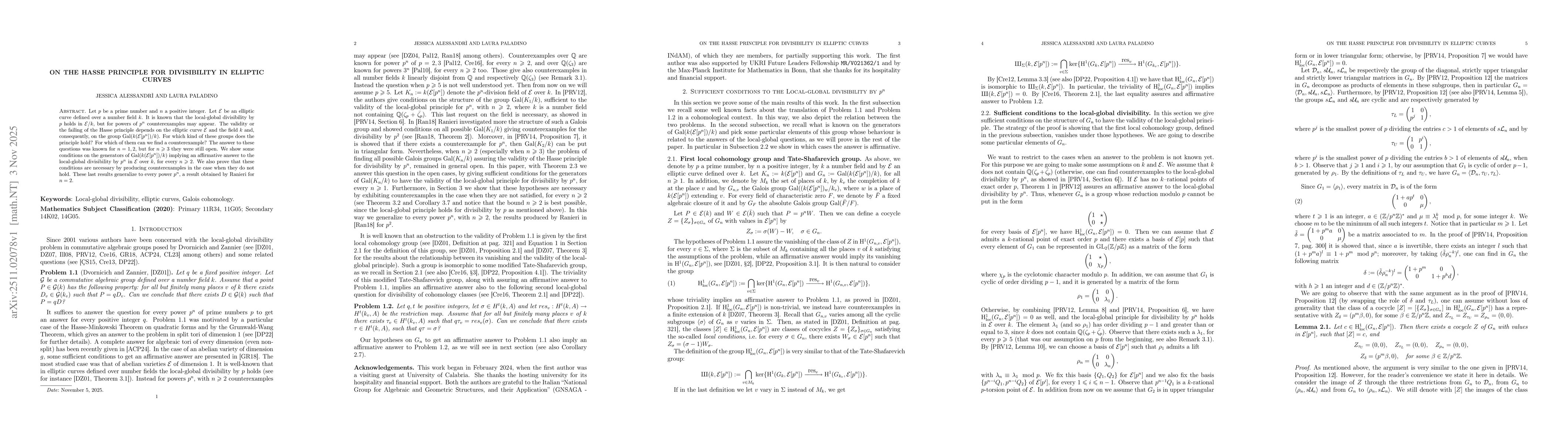 Thumbnail for On the Hasse principle for divisibility in elliptic curves