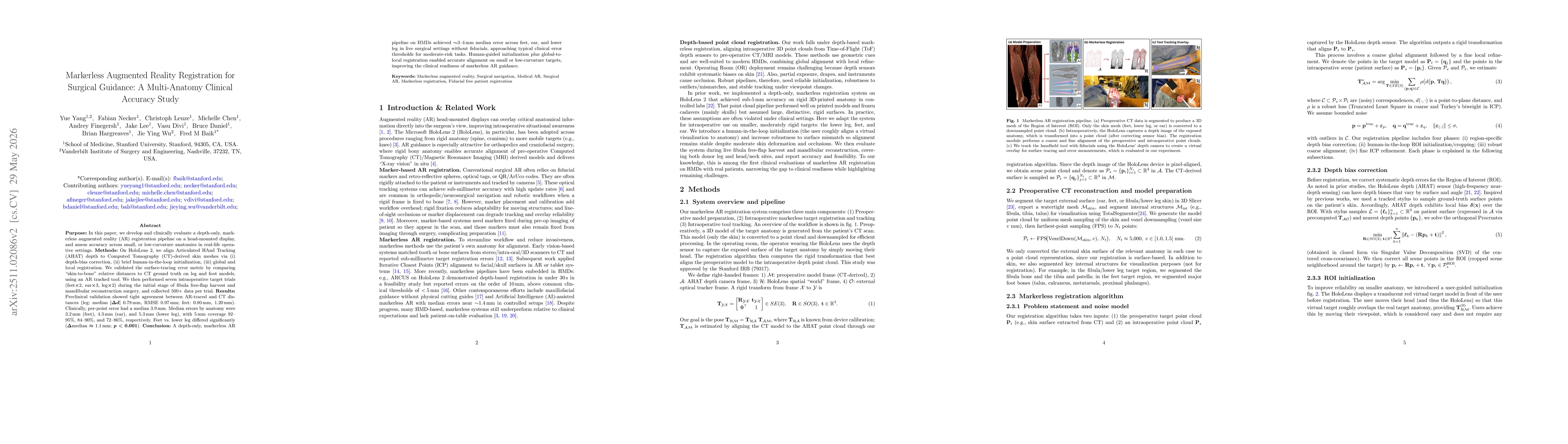 Thumbnail for Markerless Augmented Reality Registration for Surgical Guidance: A Multi-Anatomy Clinical Accuracy Study