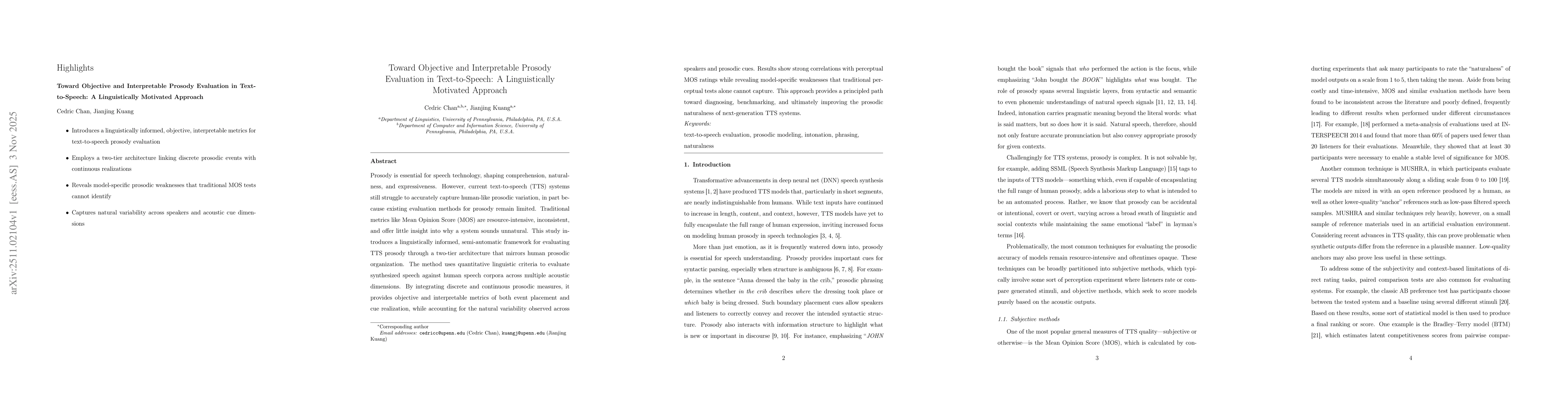 Thumbnail for Toward Objective and Interpretable Prosody Evaluation in Text-to-Speech: A Linguistically Motivated Approach