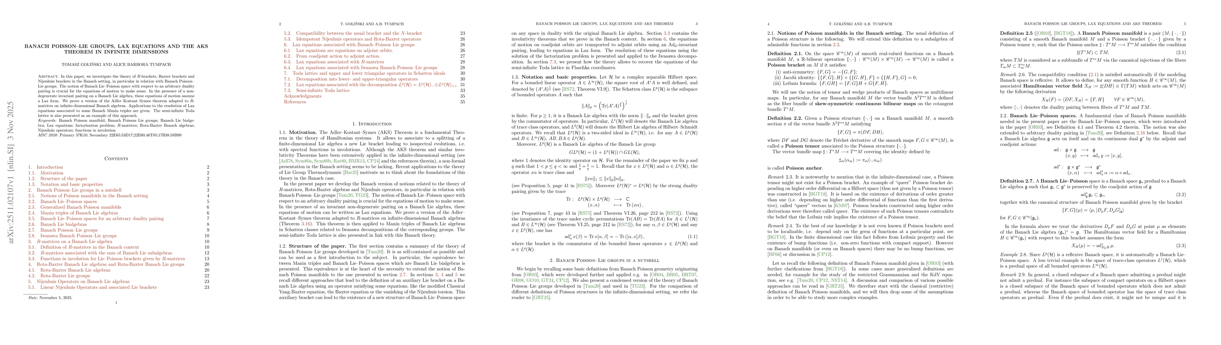 Thumbnail for Banach Poisson-Lie groups, Lax equations and the AKS theorem in infinite dimensions