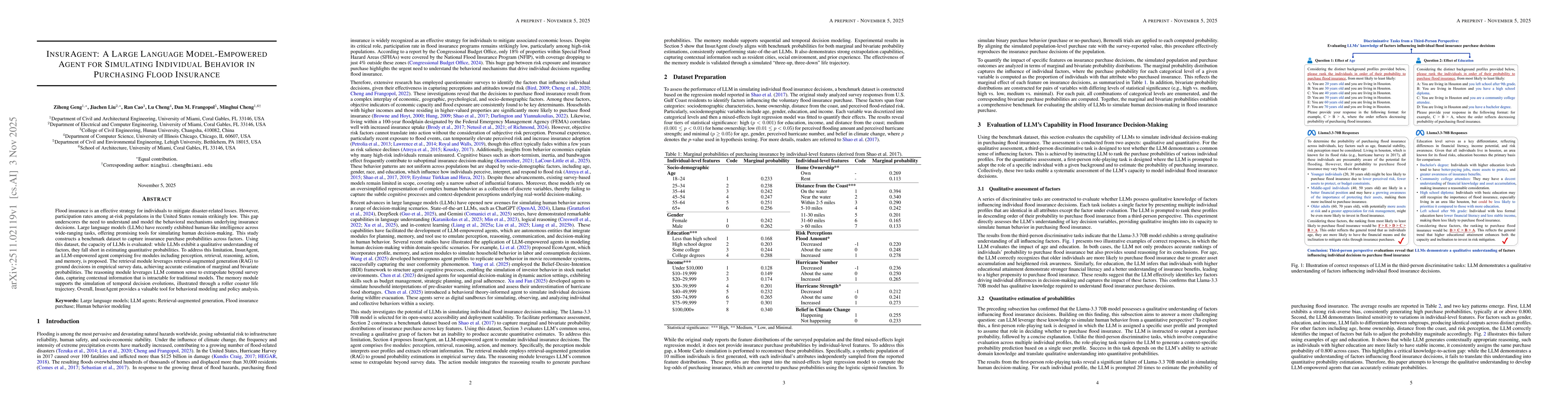 Thumbnail for InsurAgent: A Large Language Model-Empowered Agent for Simulating Individual Behavior in Purchasing Flood Insurance