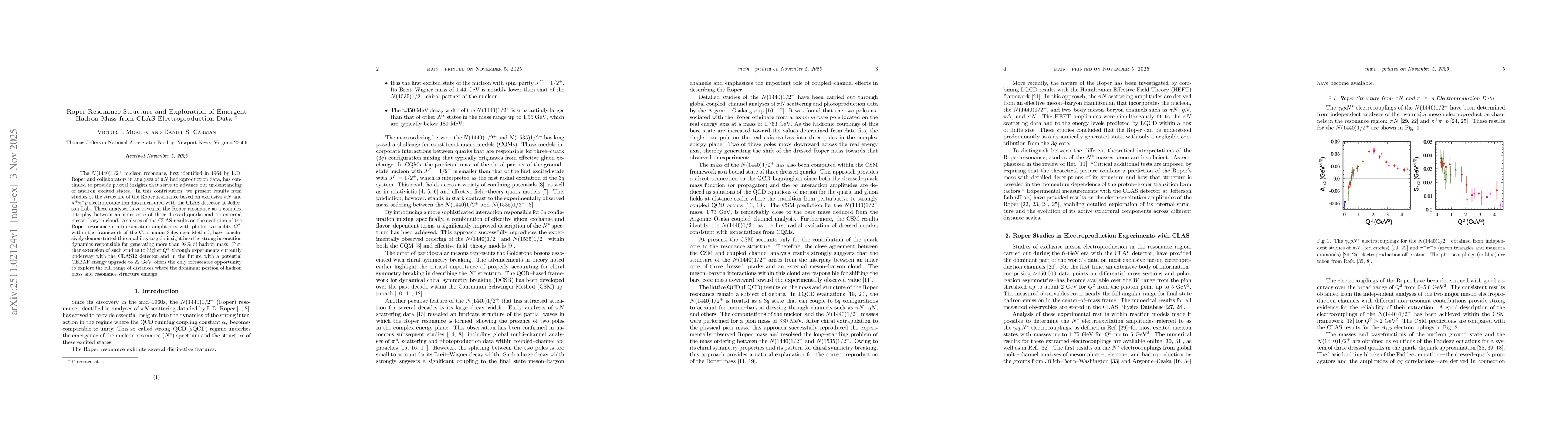 Thumbnail for Roper Resonance Structure and Exploration of Emergent Hadron Mass from CLAS Electroproduction Data