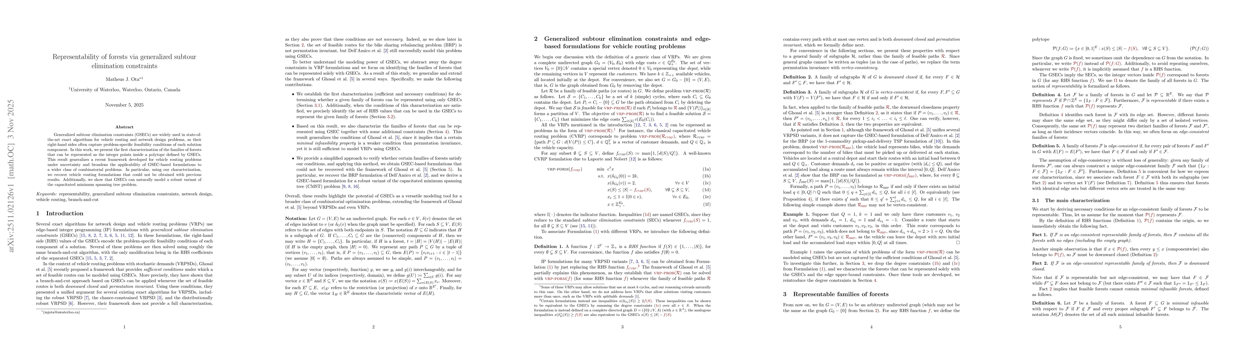 Thumbnail for Representability of forests via generalized subtour elimination constraints