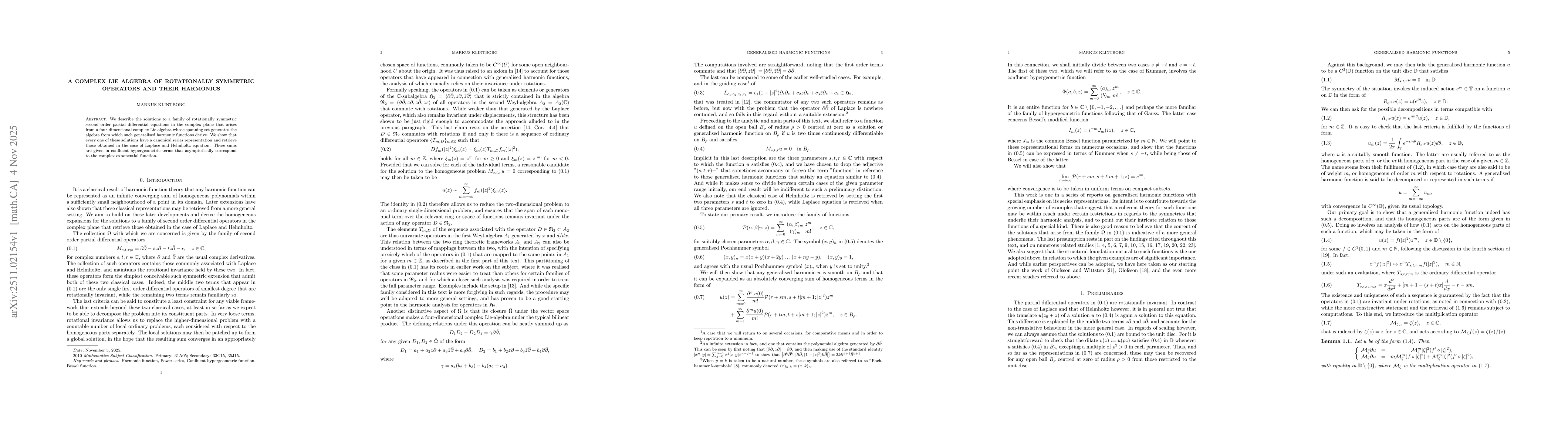 Thumbnail for A complex Lie algebra of rotationally symmetric operators and their harmonics
