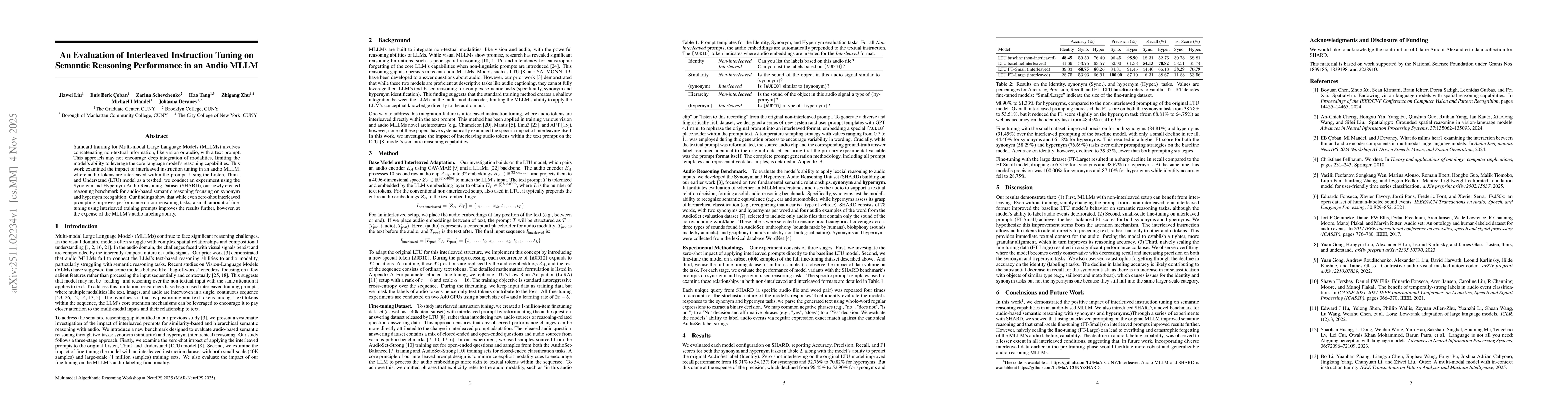 Thumbnail for An Evaluation of Interleaved Instruction Tuning on Semantic Reasoning Performance in an Audio MLLM