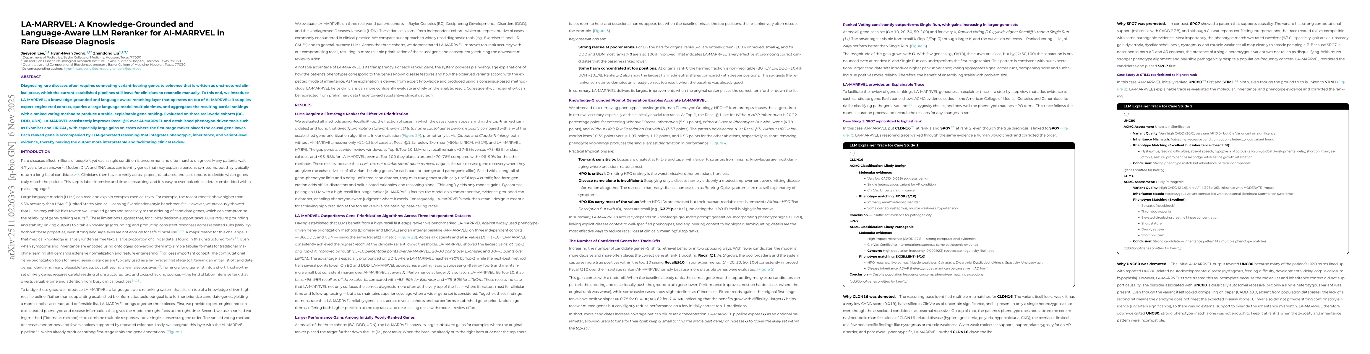 Thumbnail for LA-MARRVEL: A Knowledge-Grounded and Language-Aware LLM Reranker for AI-MARRVEL in Rare Disease Diagnosis