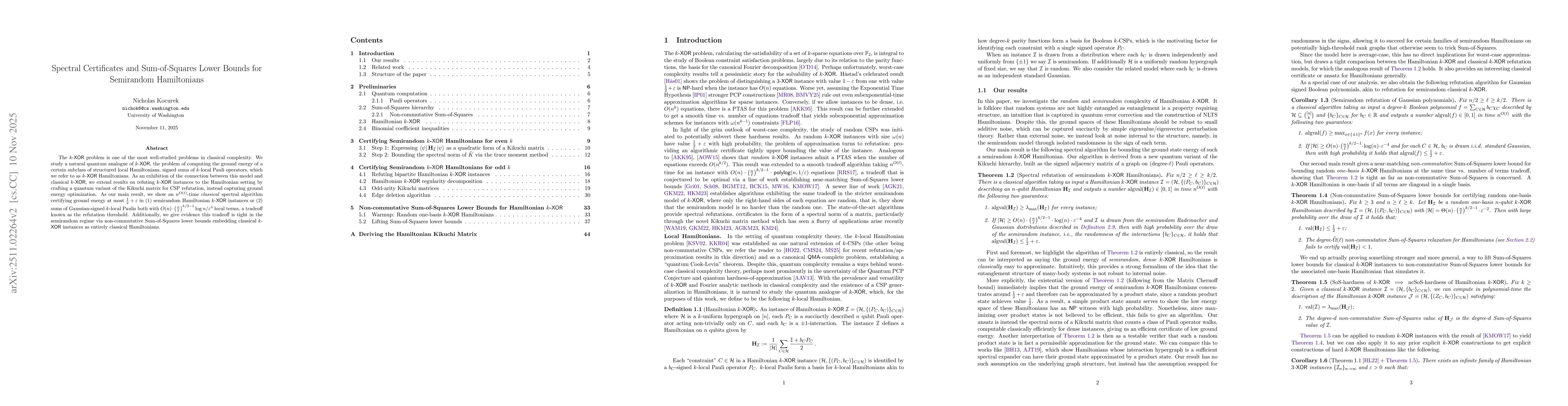 Thumbnail for Spectral Certificates and Sum-of-Squares Lower Bounds for Semirandom Hamiltonians