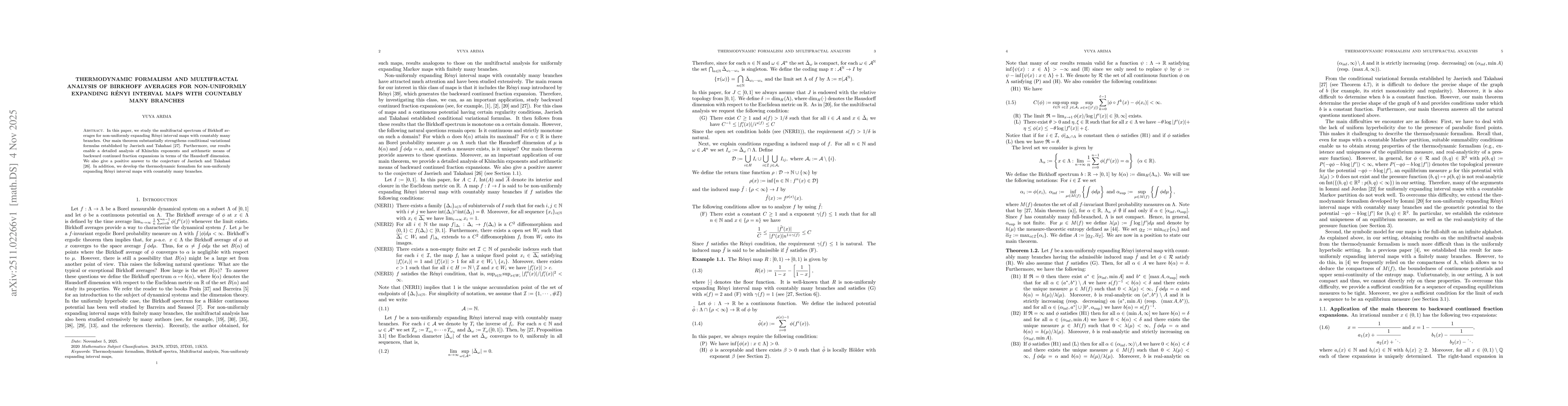 Thumbnail for Thermodynamic formalism and multifractal analysis of Birkhoff averages for non-uniformly expanding Rényi interval maps with countably many branches
