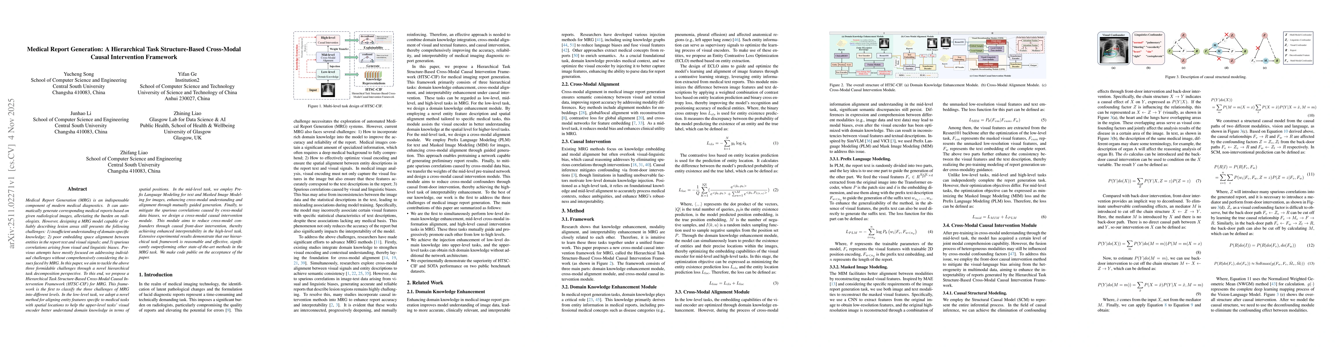 Thumbnail for Medical Report Generation: A Hierarchical Task Structure-Based Cross-Modal Causal Intervention Framework