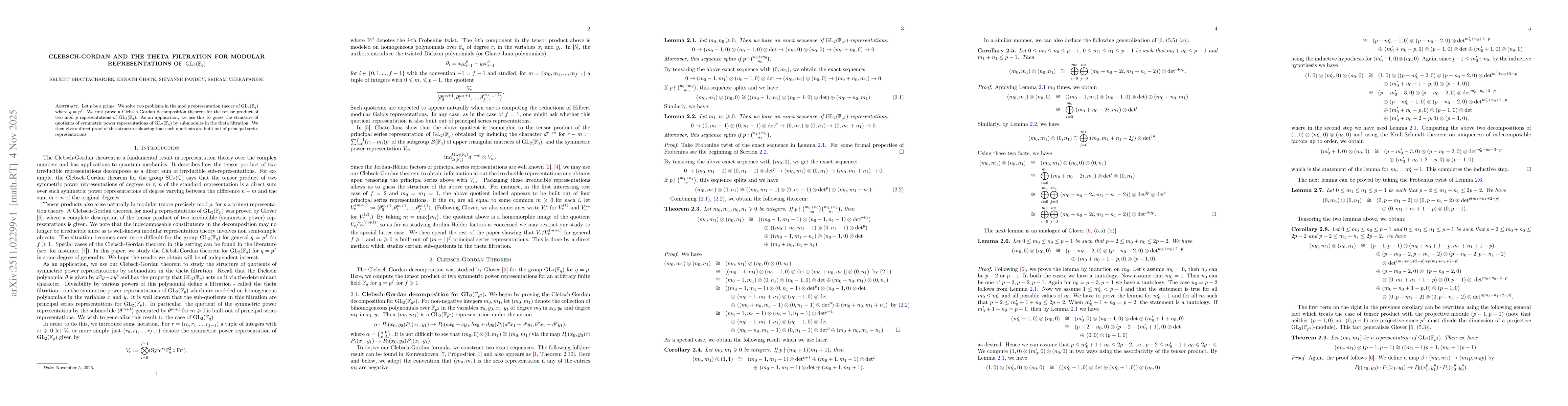 Thumbnail for Clebsch-Gordan and the theta filtration for modular representations of $\mathrm{GL}_2({\mathbb F}_q)$