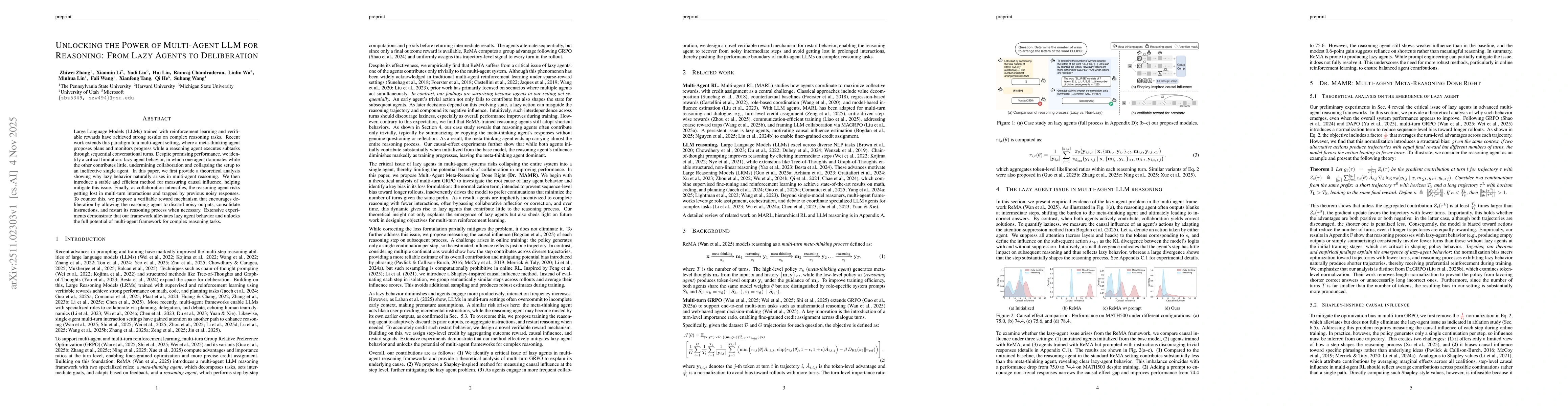Thumbnail for Unlocking the Power of Multi-Agent LLM for Reasoning: From Lazy Agents to Deliberation