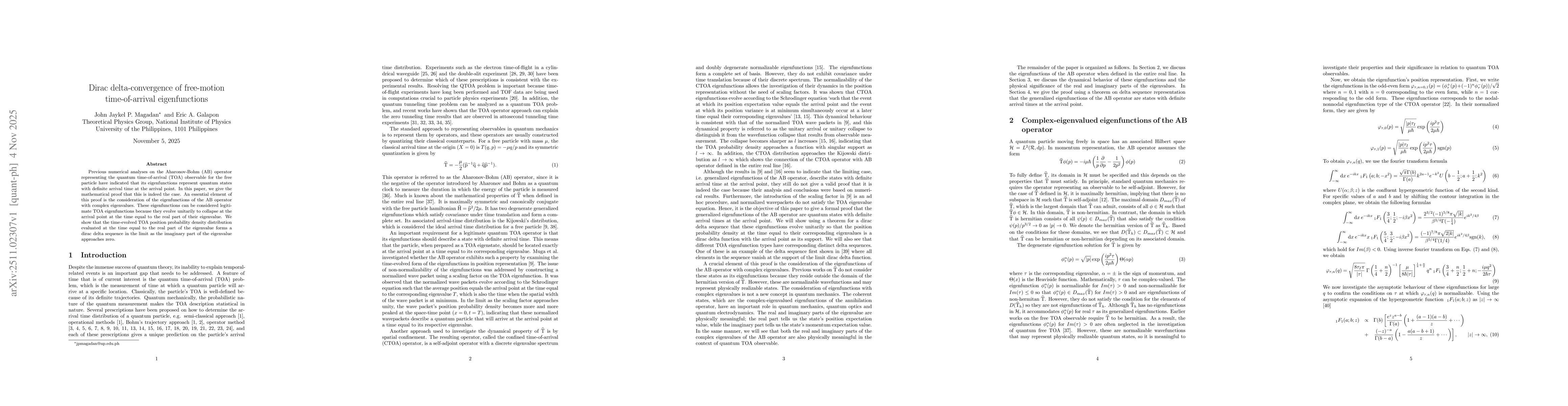 Thumbnail for Dirac delta-convergence of free-motion time-of-arrival eigenfunctions