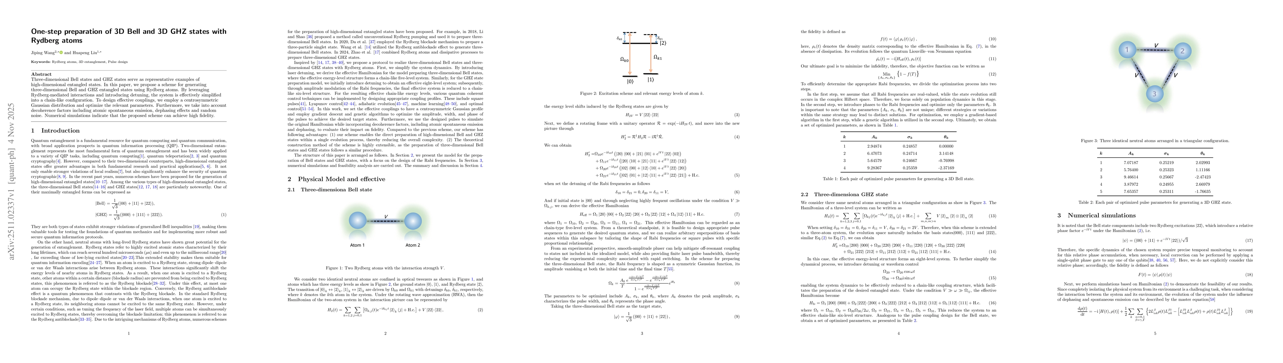 Thumbnail for One-step preparation of 3D Bell and 3D GHZ states with Rydberg atoms