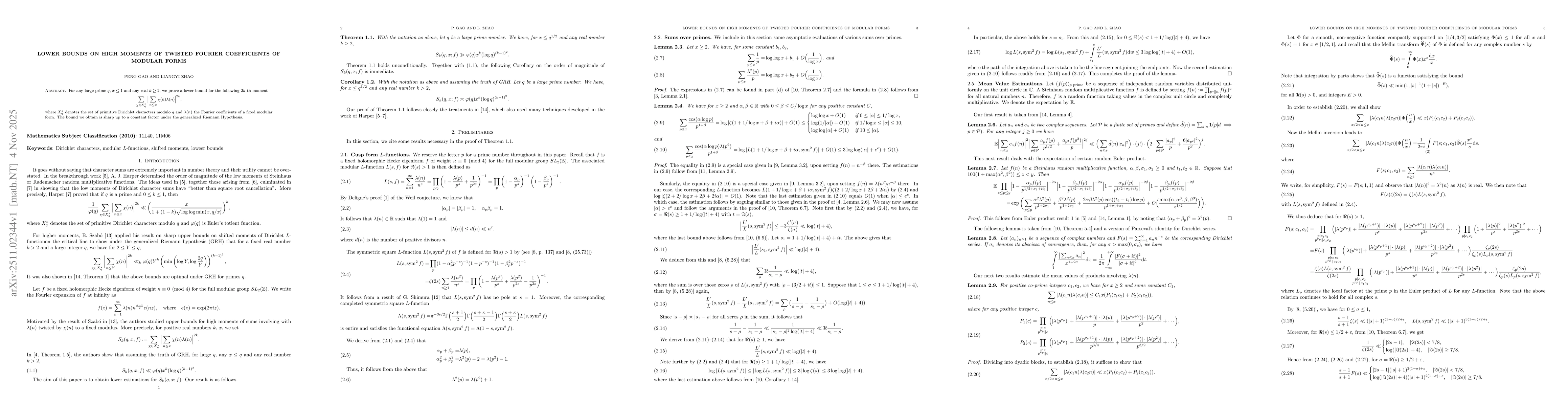 Thumbnail for Lower Bounds on High Moments of Twisted Fourier coefficients of Modular Forms