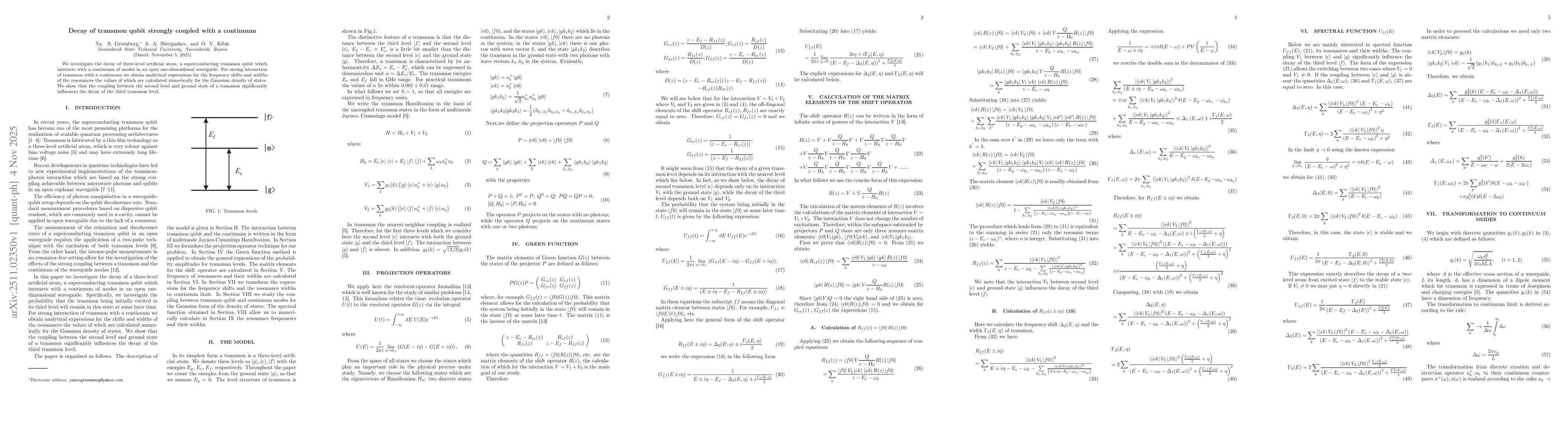 Thumbnail for Decay of transmon qubit strongly coupled with a continuum