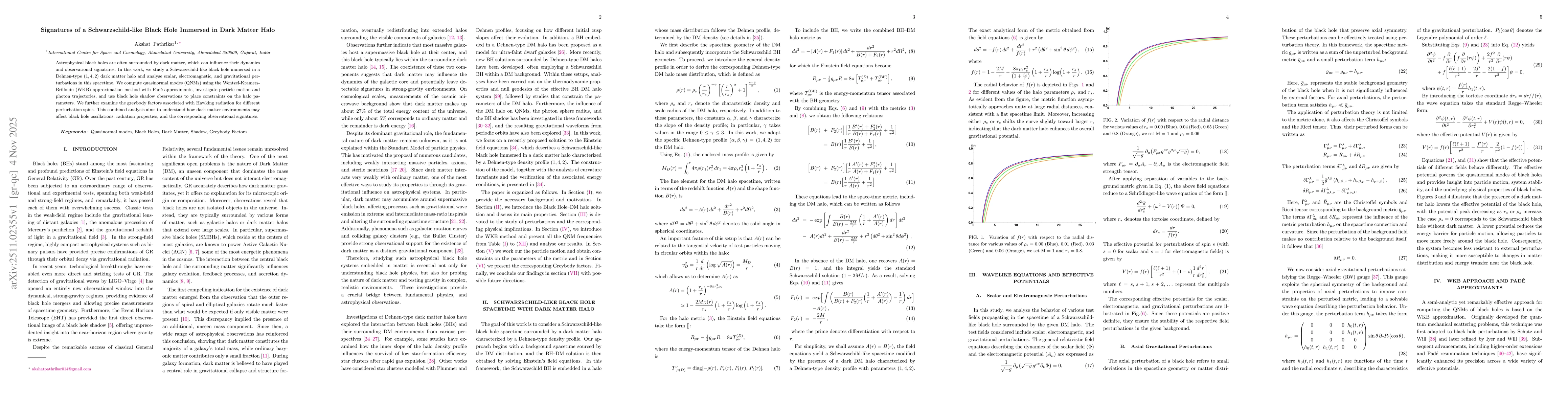 Thumbnail for Signatures of a Schwarzschild-like Black Hole Immersed in Dark Matter Halo