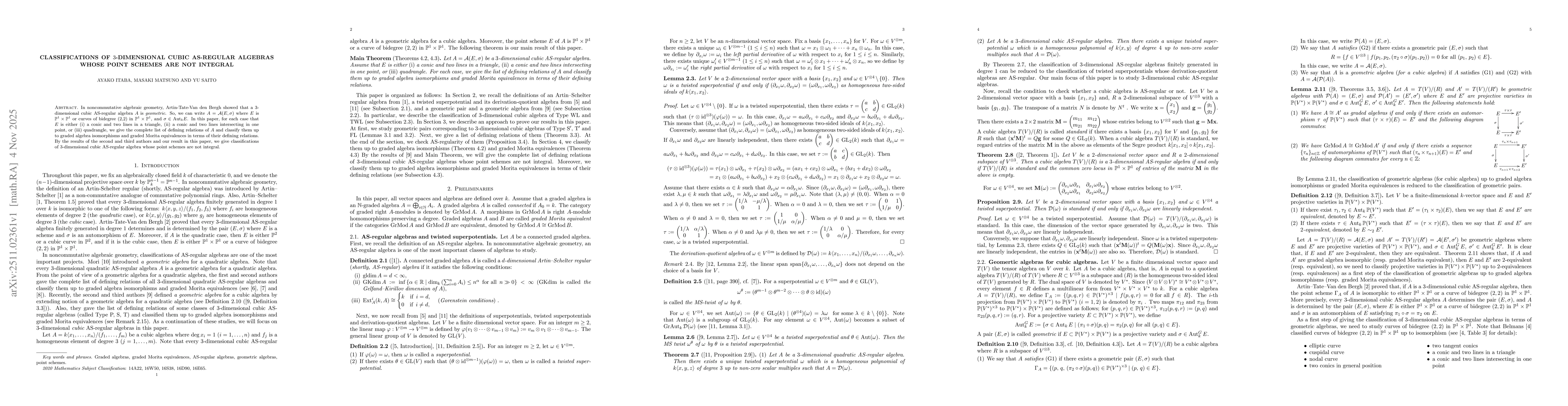 Thumbnail for Classifications of 3-dimensional cubic AS-regular algebras whose point schemes are not integral