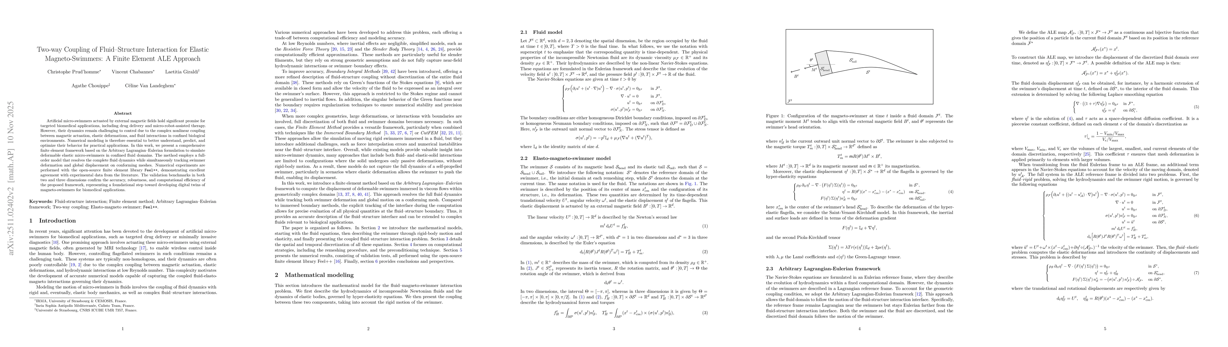 Thumbnail for Two-way Coupling of Fluid--Structure Interaction for Elastic Magneto-Swimmers:A Finite Element ALE Approach