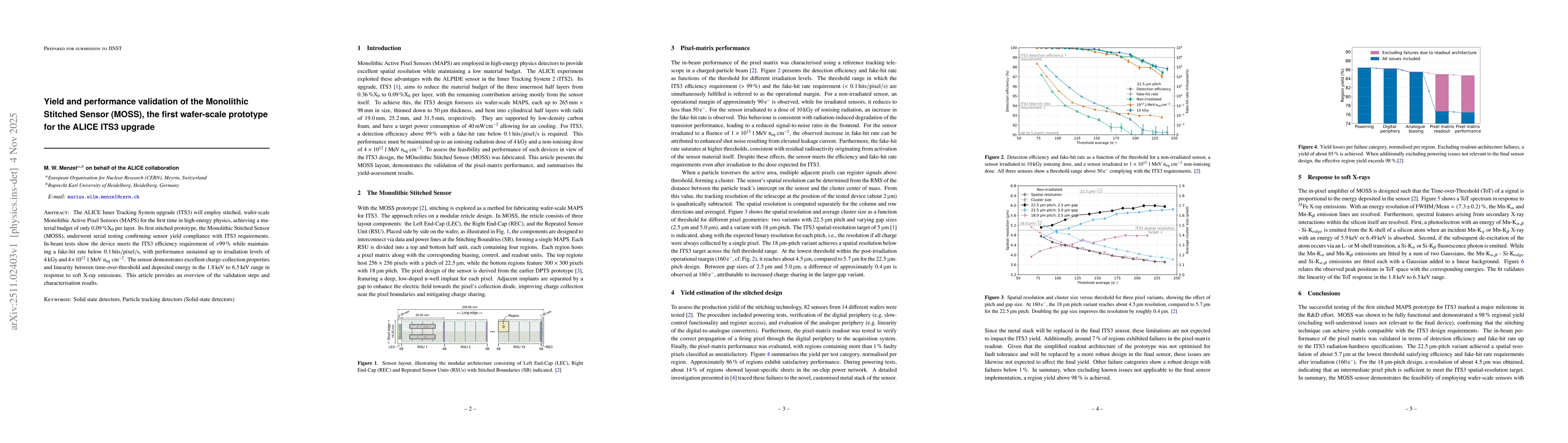Thumbnail for Yield and performance validation of the Monolithic Stitched Sensor (MOSS), the first wafer-scale prototype for the ALICE ITS3 upgrade