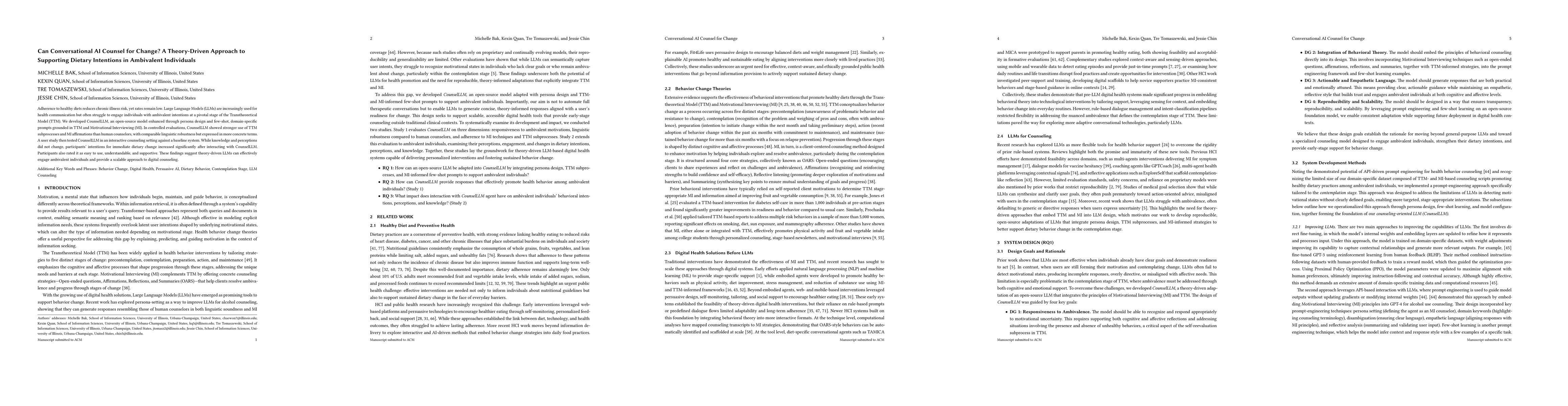 Thumbnail for Can Conversational AI Counsel for Change? A Theory-Driven Approach to Supporting Dietary Intentions in Ambivalent Individuals