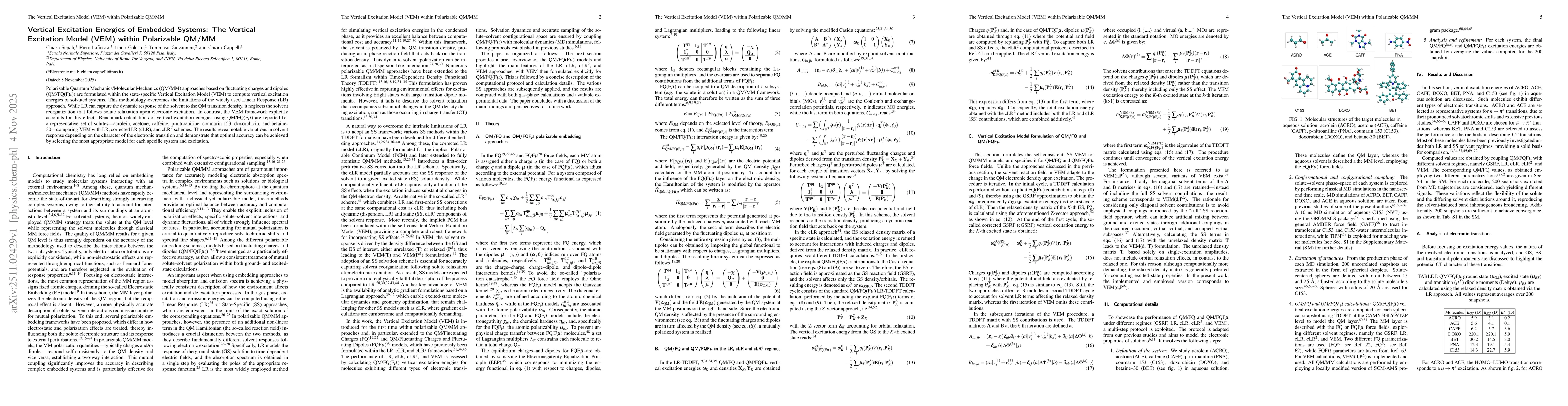 Thumbnail for Vertical Excitation Energies of Embedded Systems: The Vertical Excitation Model (VEM) within Polarizable QM/MM