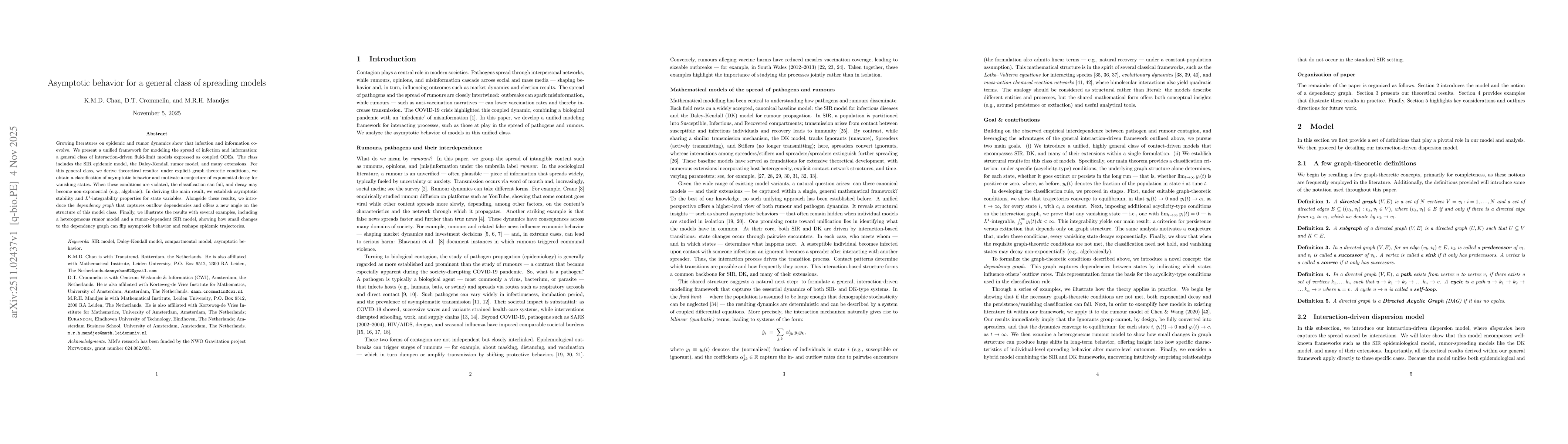 Thumbnail for Asymptotic behavior for a general class of spreading models