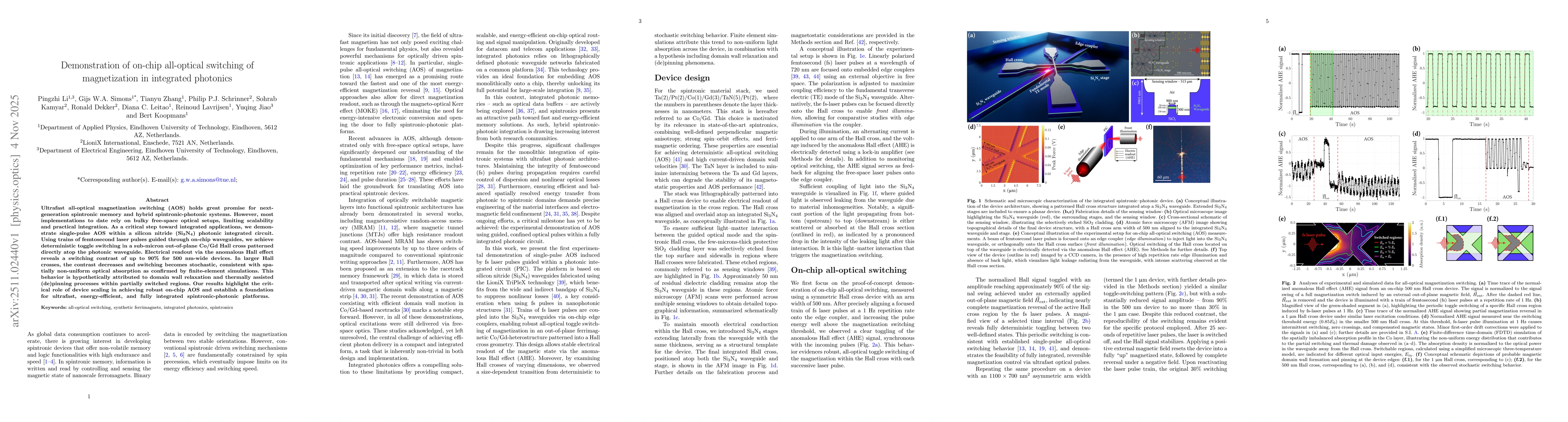 Thumbnail for Demonstration of on-chip all-optical switching of magnetization in integrated photonics