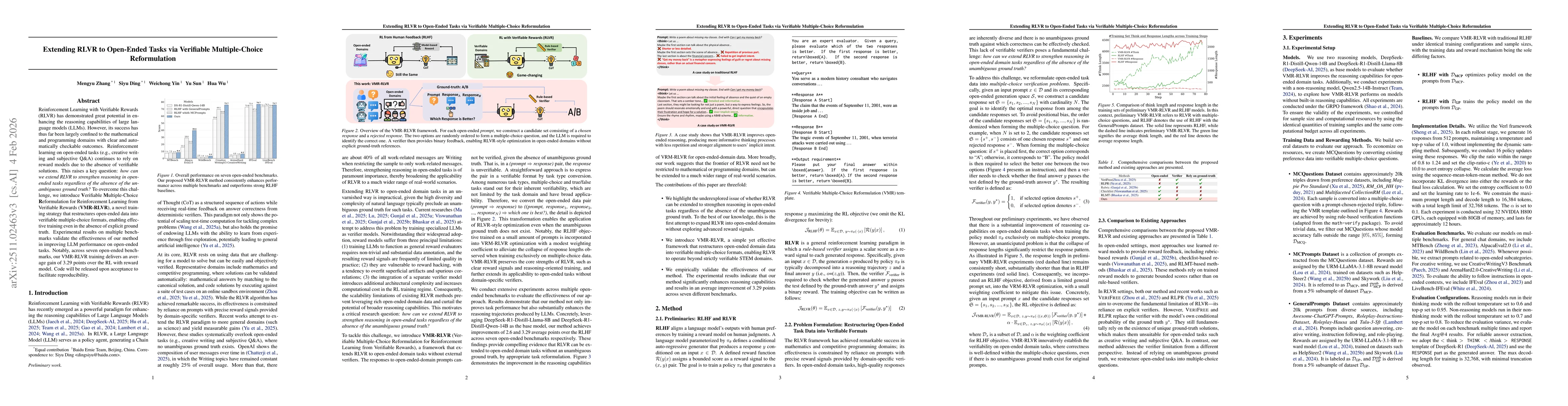 Thumbnail for Extending RLVR to Open-Ended Tasks via Verifiable Multiple-Choice Reformulation