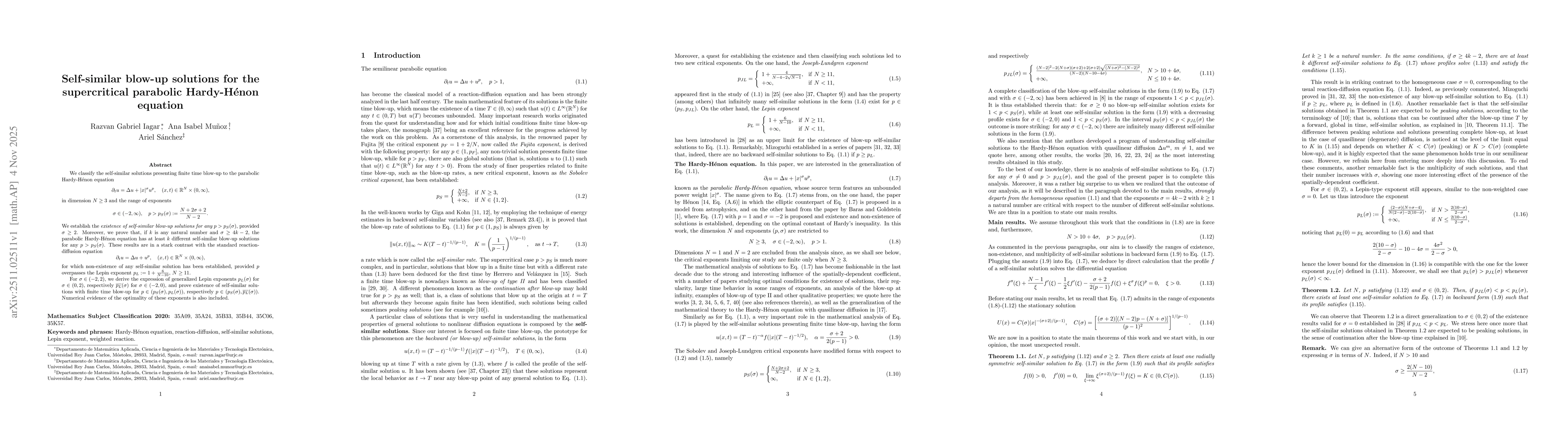 Thumbnail for Self-similar blow-up solutions for the supercritical parabolic Hardy-Hénon equation