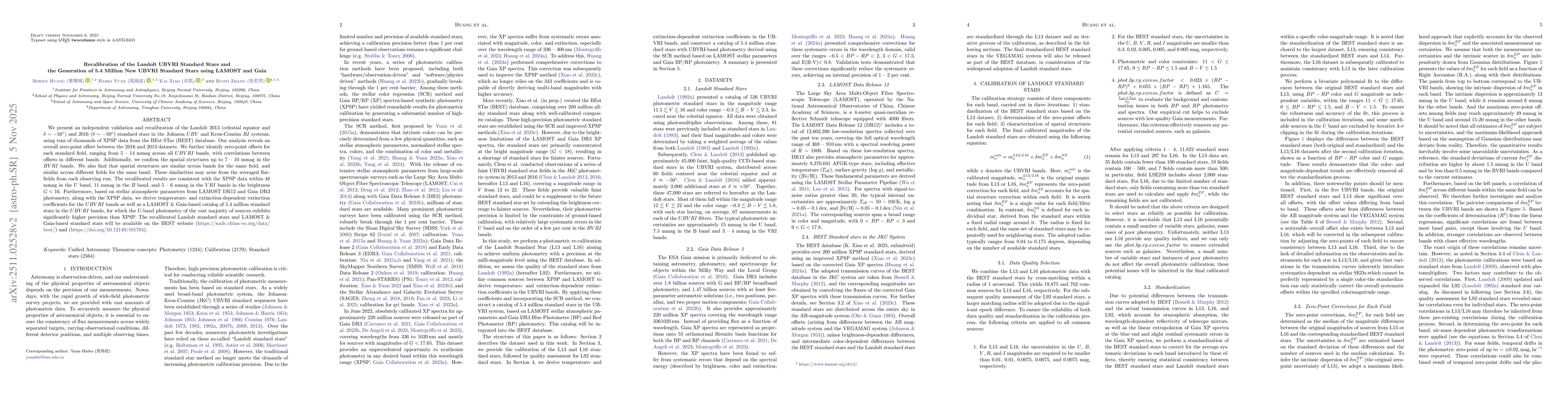 Thumbnail for Recalibration of the Landolt UBVRI Standard Stars and the Generation of 5.4 Million New UBVRI Standard Stars using LAMOST and Gaia