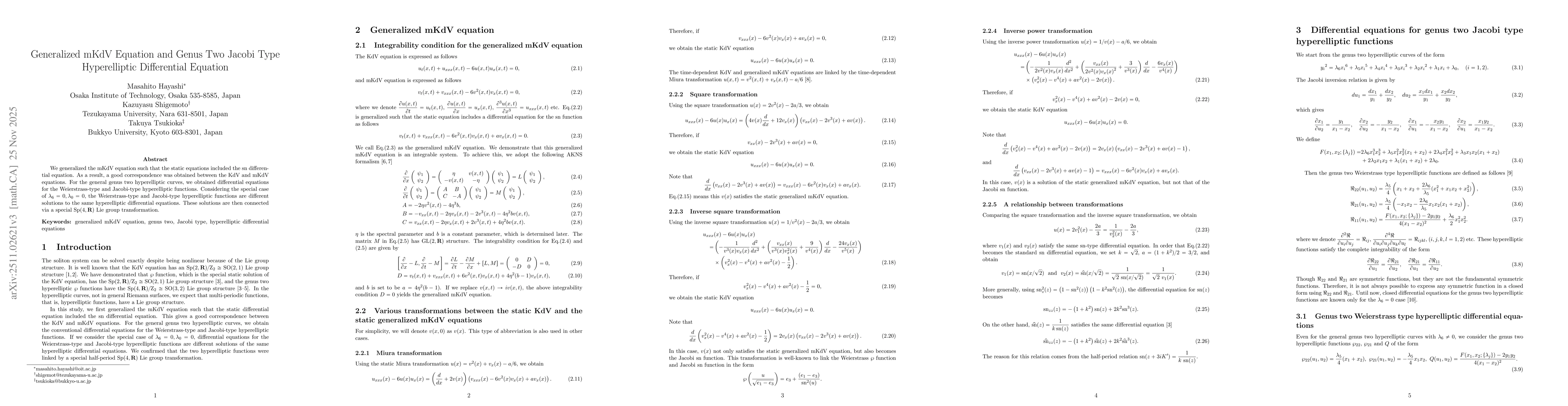 Thumbnail for Generalized mKdV Equation and Genus Two Jacobi Type Hyperelliptic Differential Equation