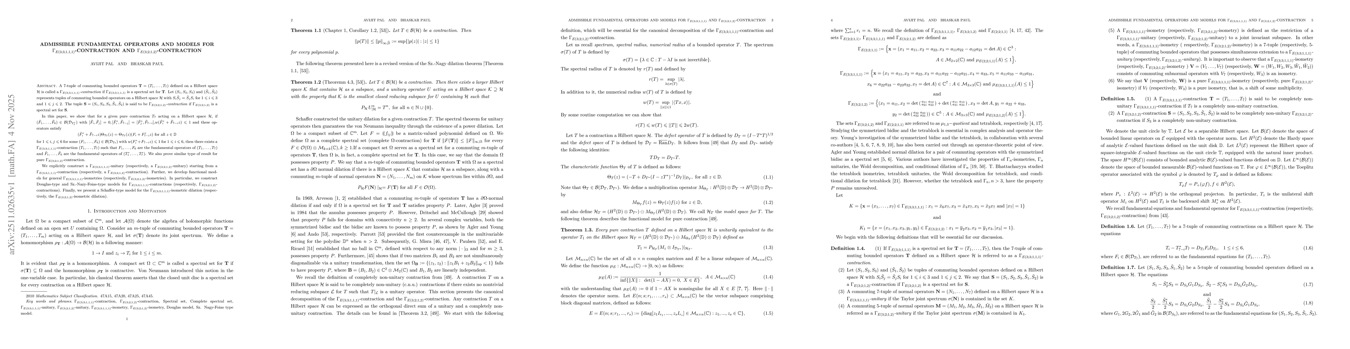 Thumbnail for Admissible Fundamental Operators and Models for $Γ_{E(3; 3; 1, 1, 1)}$-contraction and $Γ_{E(3; 2; 1, 2)}$-contraction