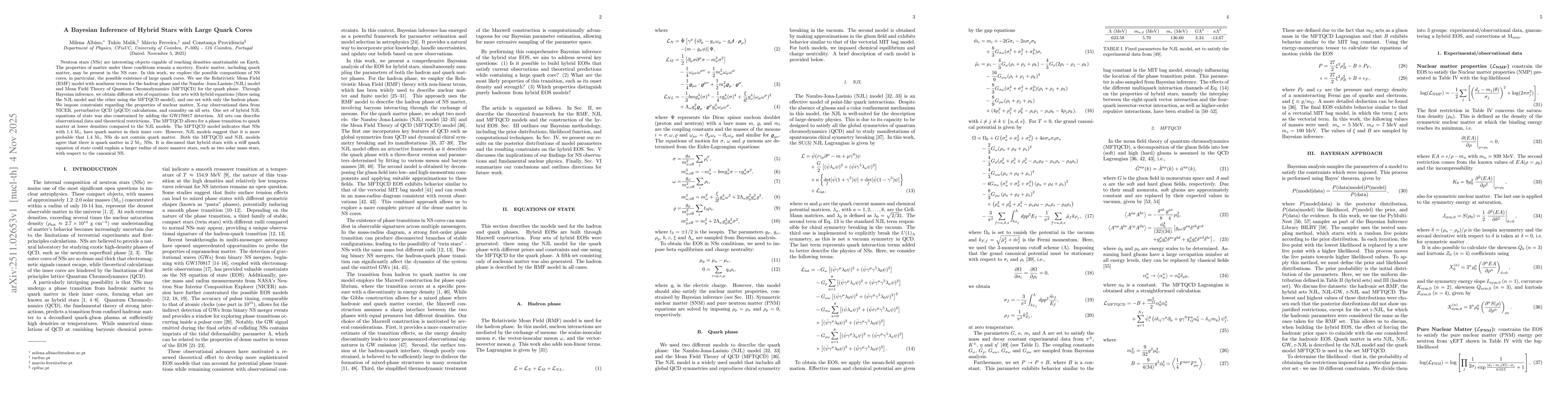 Thumbnail for A Bayesian Inference of Hybrid Stars with Large Quark Cores