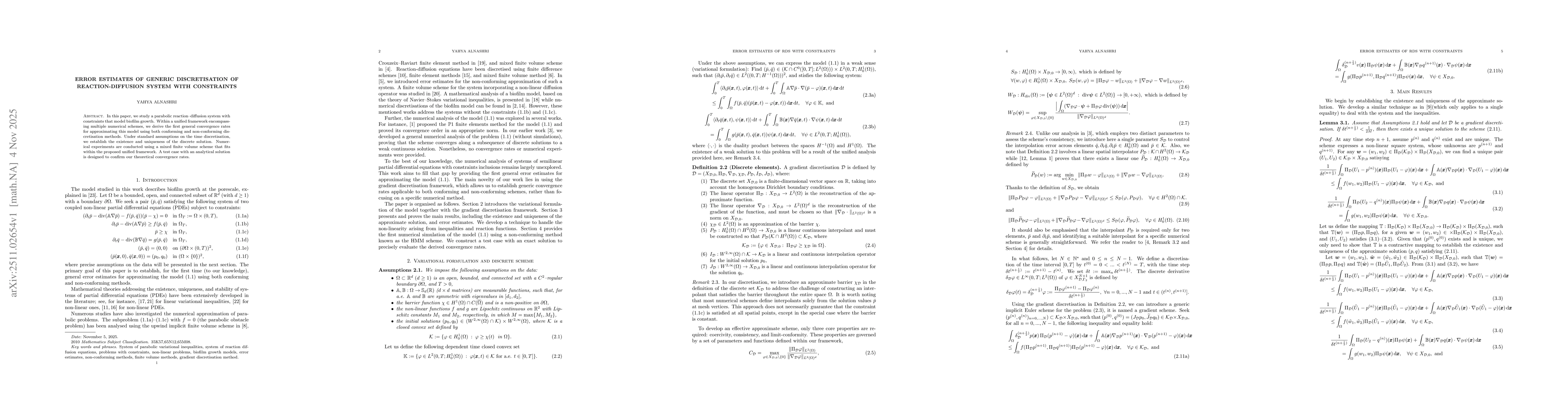 Thumbnail for Error Estimates of Generic Discretisation of Reaction-Diffusion System with Constraints