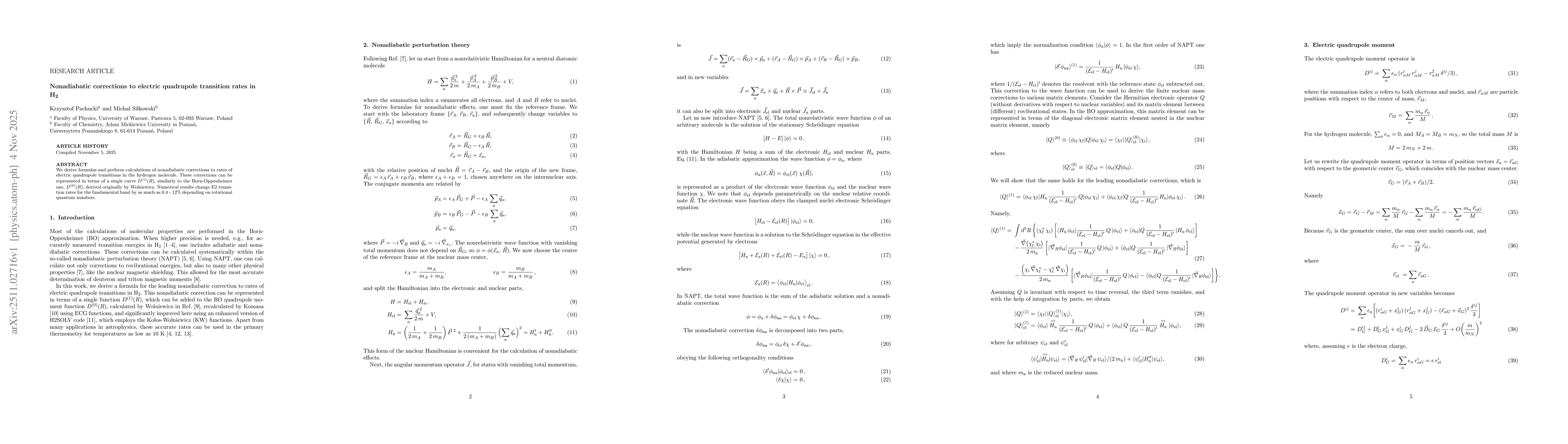 Thumbnail for Nonadiabatic corrections to electric quadrupole transition rates in H$_2$