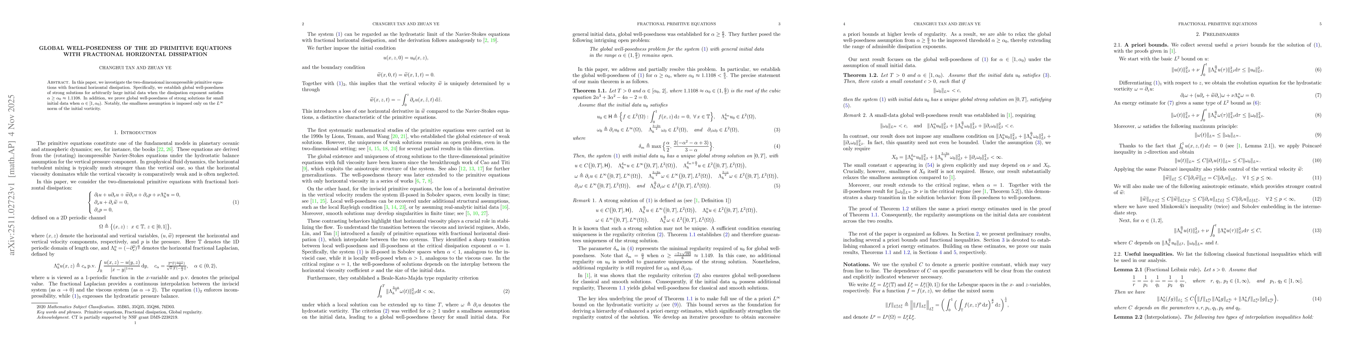 Thumbnail for Global well-posedness of the 2D primitive equations with fractional horizontal dissipation